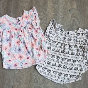 Garanimals floral & elephant flutter sleeve tees